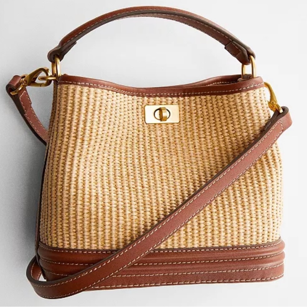 Mango Tan and Brown Shoulder Bag with Leather Accents